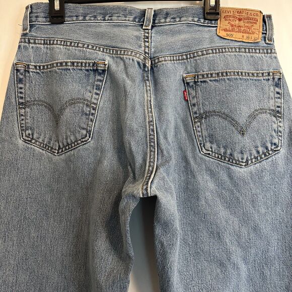 Levis 505 Straight Leg 36x32 Blue Jeans Mild Distress Denim 90s VINTAGE - Picture 9 of 13